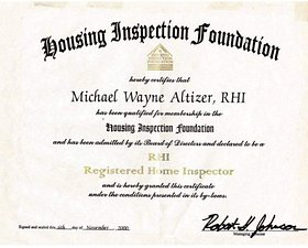 Michael Wayne Altizer - Virginia Home Inspector 1998 - Old School Home Inspections - Registered Home Inspector